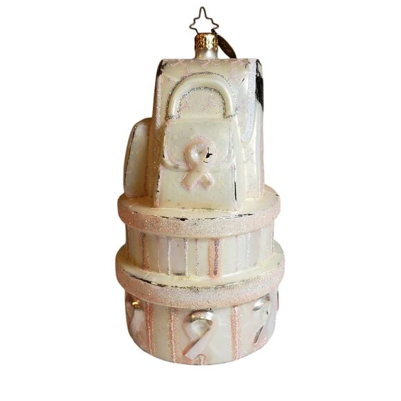 CHRISTOPHER RADKO 6" CHRISTMAS ORNAMENT BREAST CANCER SURVIVOR PINK CAKE READ - Picture 1 of 7